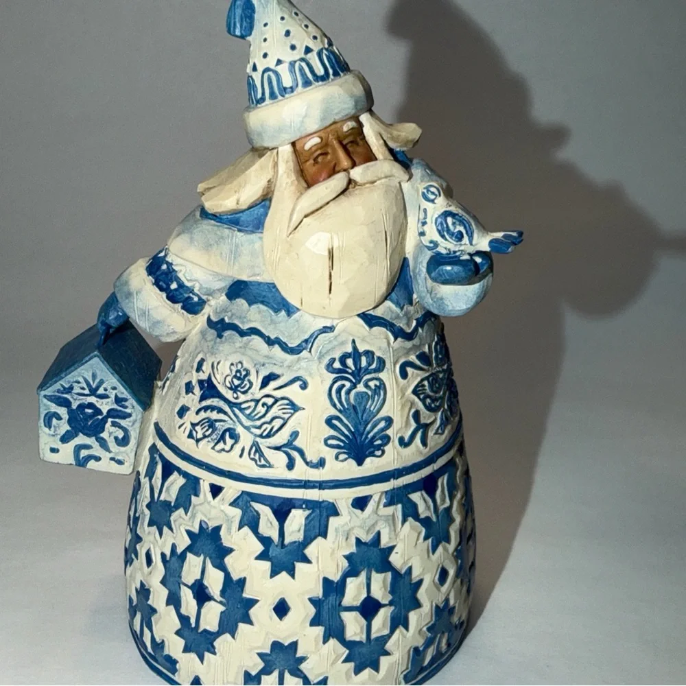Vtg 2004 Jim Shore Santa W Bird Blue Quilt Toile 4 3/4